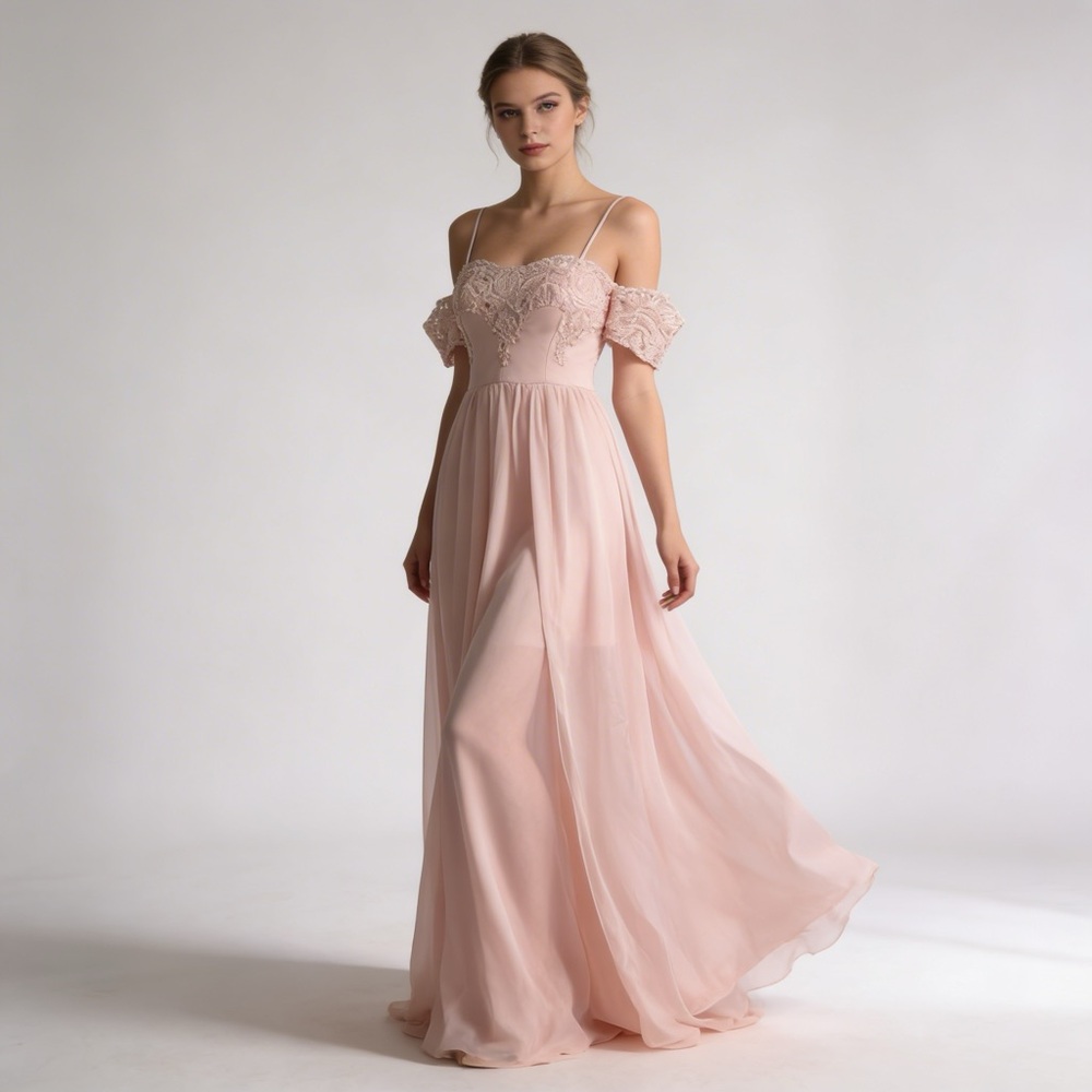 SOLEBLU | Baby Pink Embroidered Cold Shoulder Maxi Dress Sz S